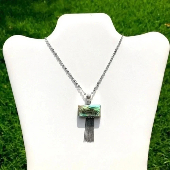Gorgeous Abalone 925 Silver Tassel Necklace NWT - Picture 1 of 2